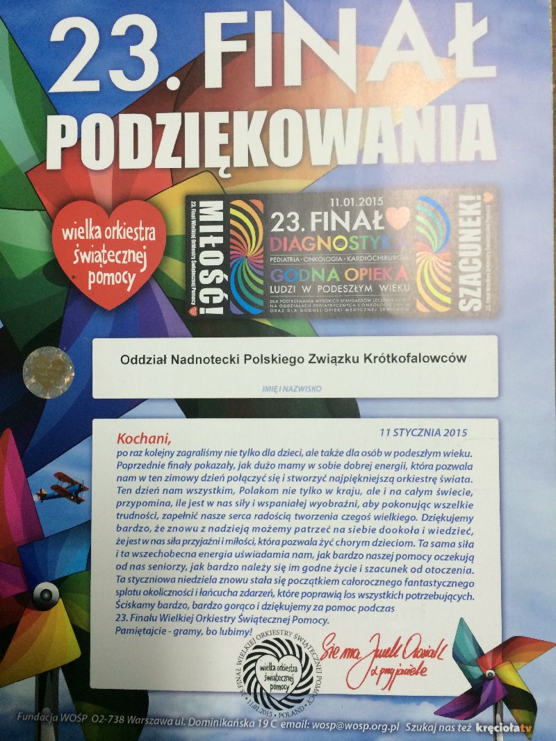 Podzikowanie od WOSP